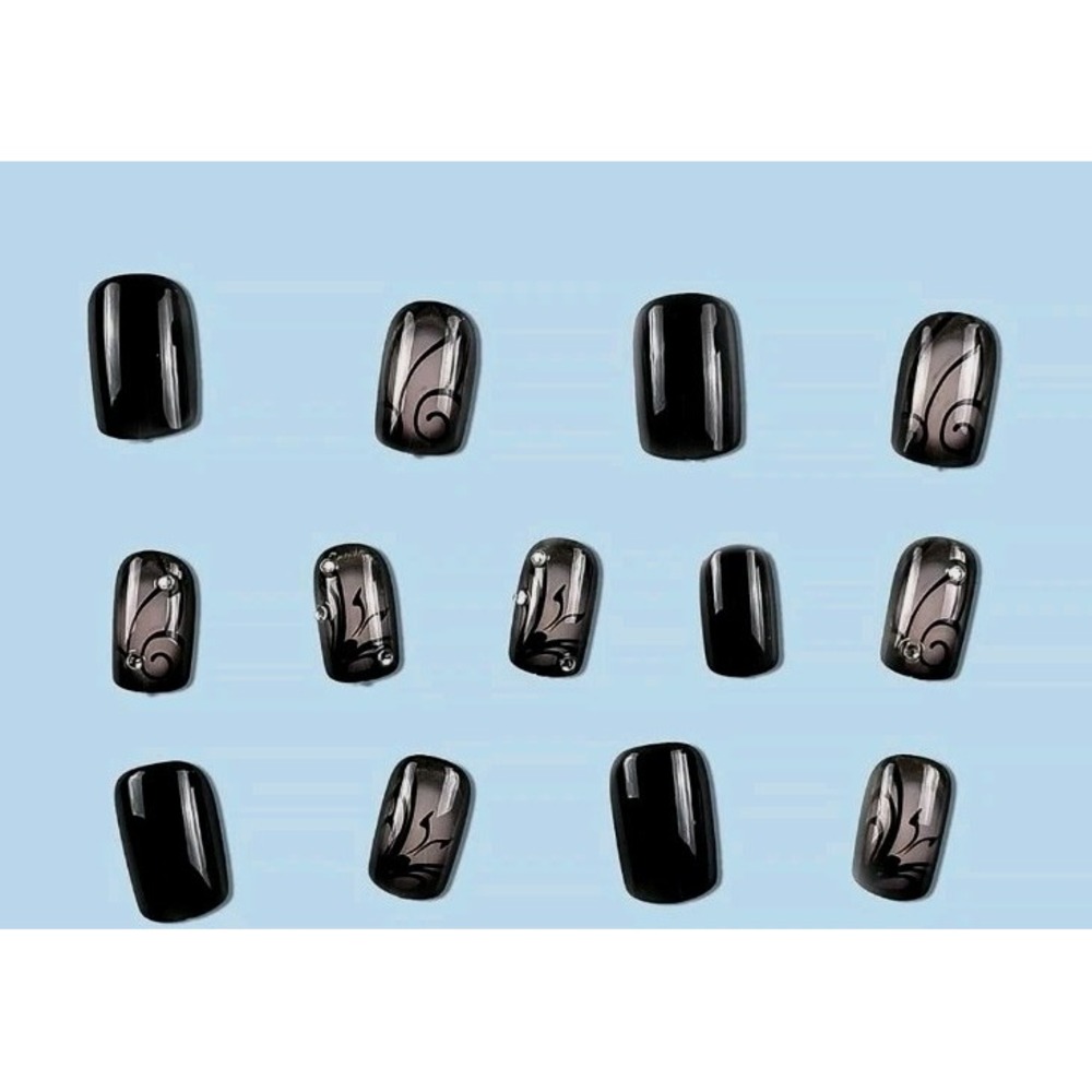Press On Nails. French Tip. Flower. Black. Random. Lot Of 6! New